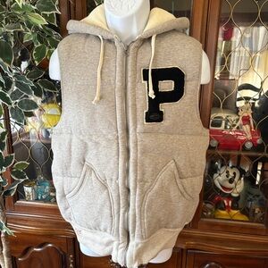 Polo Ralph Lauren Puffer Vest Gray Big Varsity Style P Hood Men’s Large Lined
